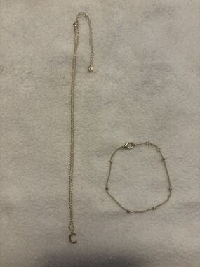 Delicate Gold Initial 'C' Necklace and Beaded Bracelet Set